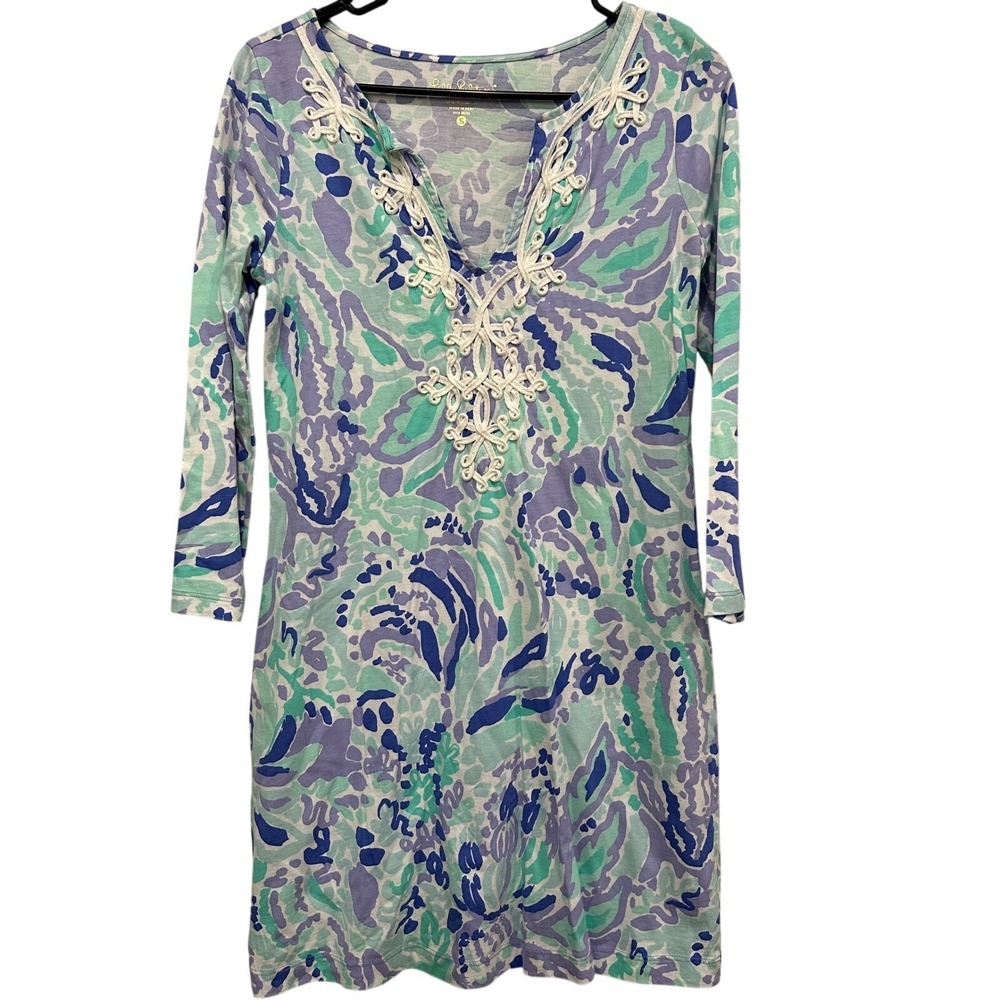 Lilly Pulitzer Hollee Dress Blue‎ Purple Floral Pima Cotton Soutache Small
